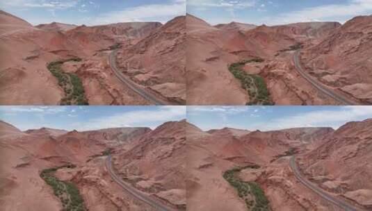 新疆吐鲁番火焰山木头沟河谷公路旅行风光高清在线视频素材下载