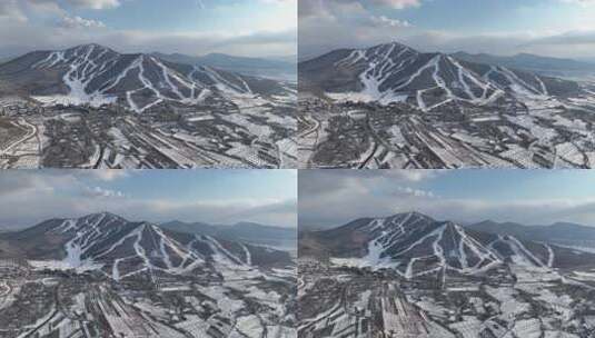 吉林松花湖冬季滑雪场鸟瞰全景高清在线视频素材下载