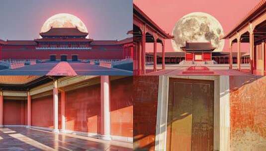 超现实月夜宫殿 皇宫城楼舞台大屏背景片头高清在线视频素材下载