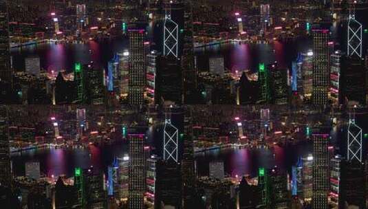 香港 维多利亚港夜景航拍高清在线视频素材下载