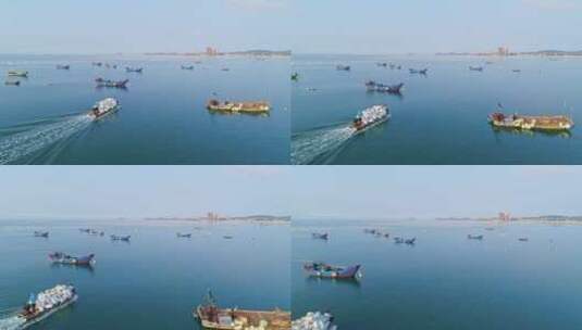 渔民出海渔船海边美景船舶渔网高清在线视频素材下载