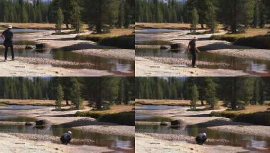 男人在森林公园的小溪洗脸高清在线视频素材下载