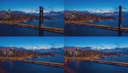 航拍黄昏时城市天际线景观高清在线视频素材下载