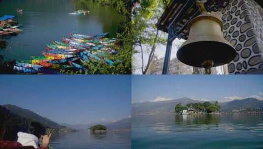 游客泛舟费瓦湖畔 4k人文旅拍 旅游路线高清在线视频素材下载