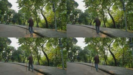 公园里蹒跚走路的老人高清在线视频素材下载