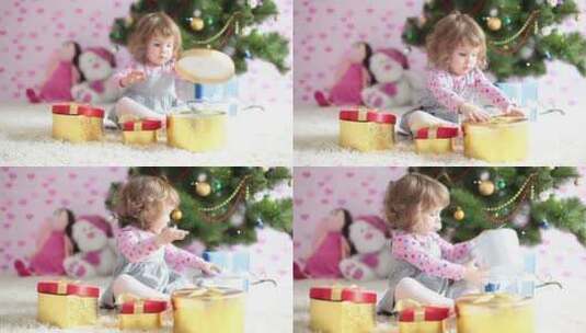 女婴正在准备圣诞礼物 高清在线视频素材下载