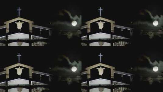 月光照耀着南太平洋的教堂高清在线视频素材下载