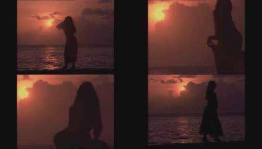 女人在日落的水边跳舞高清在线视频素材下载