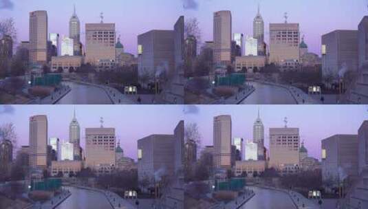 印第安纳州黄昏时分的州议会大厦高清在线视频素材下载