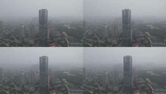 城市清晨迷雾雾霾天气航拍高清在线视频素材下载