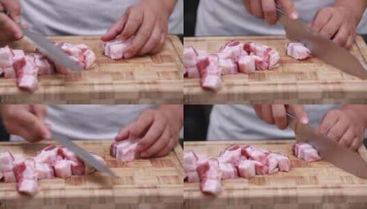 厨师切猪肉高清在线视频素材下载
