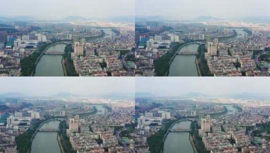 浦阳江两旁航拍诸暨城区现代城市风光高清在线视频素材下载