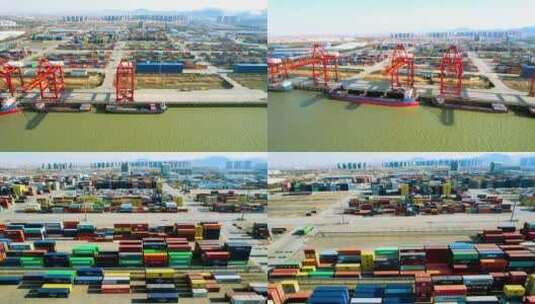 南京龙潭港物流中心集装箱航拍合集高清在线视频素材下载