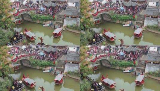 中式水上婚礼航拍高清在线视频素材下载