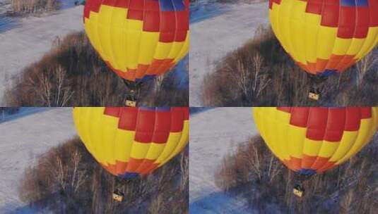 冬季森林上空的热气球高清在线视频素材下载