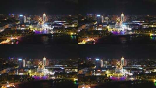 哈尔滨音乐长廊城市夜景航拍风景素材高清在线视频素材下载