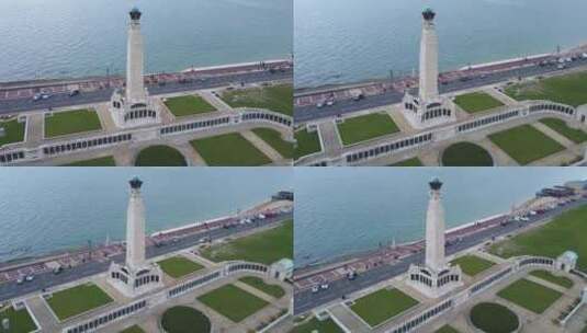 航拍的沿海战争纪念馆景观高清在线视频素材下载