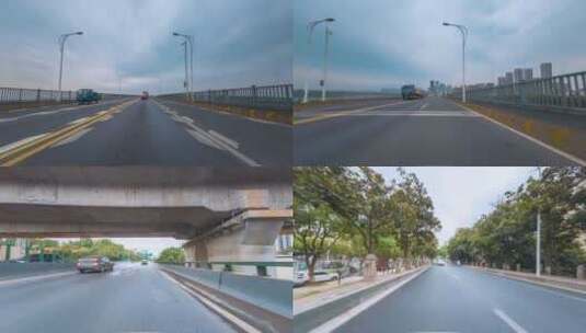 开车第一视角过九江长江大桥进市区延时高清在线视频素材下载