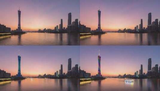 广州塔与珠江新城日转夜晚霞美景高清在线视频素材下载