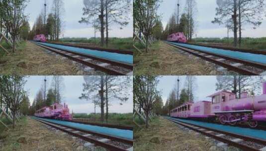 苏州林渡暖村粉色小火车(地面)高清在线视频素材下载