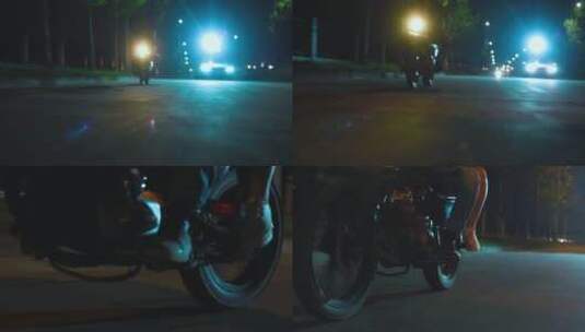 夜晚骑摩托车带美女行驶高清在线视频素材下载