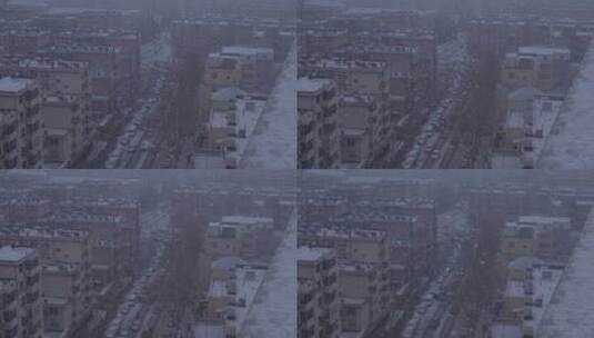 俯拍下雪天城市道路1高清在线视频素材下载