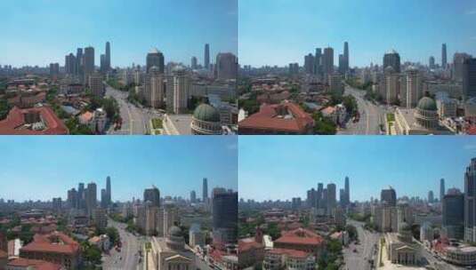 中国天津天津音乐厅小白楼和城市航拍高清在线视频素材下载