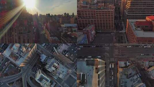 4K城市航拍纽约曼哈顿格林威治摩天大楼日出高清在线视频素材下载