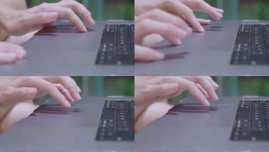 在笔记本电脑键盘上打字的手部特写高清在线视频素材下载