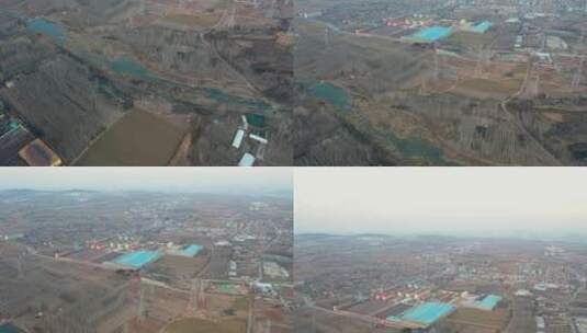 航拍冬天的山东淄博城郊乡村高清在线视频素材下载