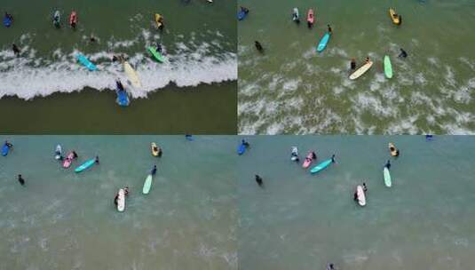海南省三亚市后海村阴天冲浪航拍高清在线视频素材下载