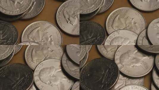 旋转股票镜头拍摄的美国硬币（硬币-0.25美元）-MONEY 0231高清在线视频素材下载