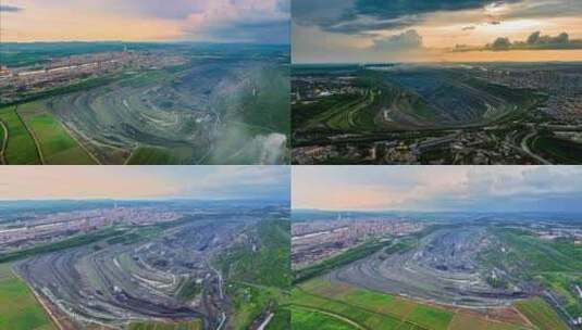 辽宁抚顺西露天煤矿矿坑化工工厂航拍高清在线视频素材下载