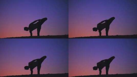 日暮夕阳下瑜伽剪影高清在线视频素材下载