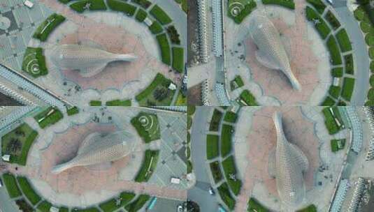 上海滨海司南鱼雕塑高清在线视频素材下载