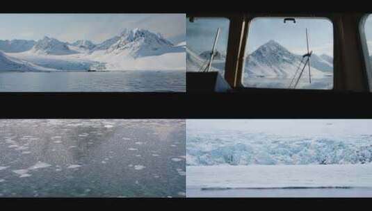 无人机航拍探险船破冰船抵达北极冰山冰川高清在线视频素材下载