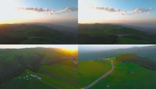 4K航拍新疆阿克塔斯草原清晨风光美景高清在线视频素材下载