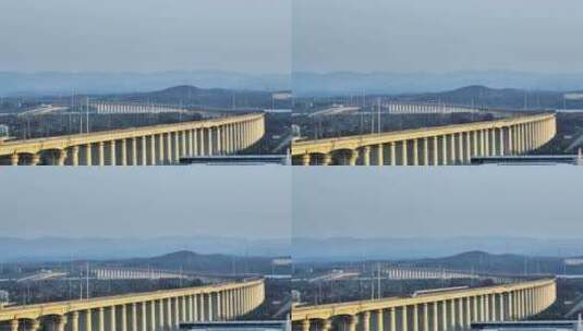 高铁驶过鳊鱼洲长江大桥南岸引桥高清在线视频素材下载
