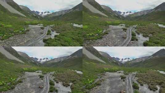 航拍川西格聂山区阿萨贡格雪山草原风光高清在线视频素材下载