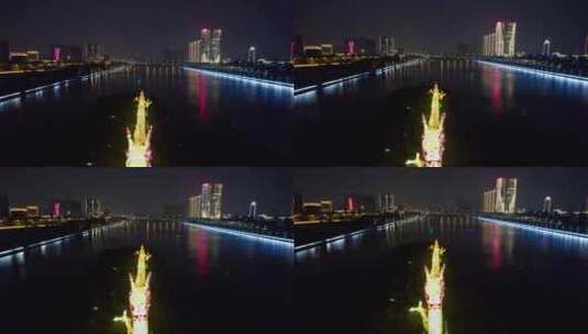山西太原迎泽大街中国龙灯夜晚夜景航拍高清在线视频素材下载