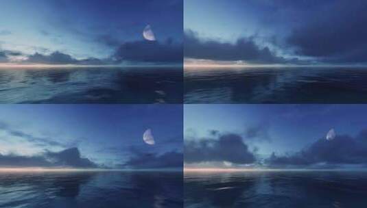 月亮冉冉升起的海平面高清在线视频素材下载