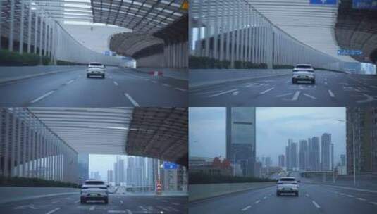 汽车城市道路行驶车窗外风景城市建筑风光高清在线视频素材下载