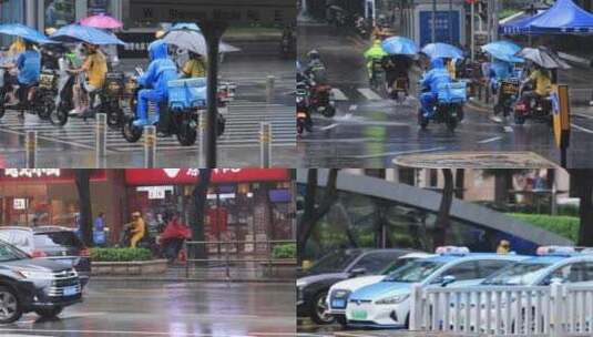 深圳外卖骑手雨天骑行高清在线视频素材下载
