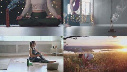 【合集】年轻女性练习冥想瑜伽高清在线视频素材下载