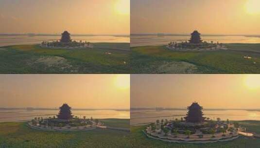 航拍苏州阳澄湖重元寺自然风光高清在线视频素材下载