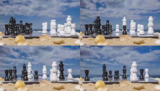 美丽海滩上的国际象棋高清在线视频素材下载