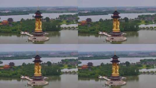 江苏省泰州溱湖景区古寿圣寺航拍高清在线视频素材下载