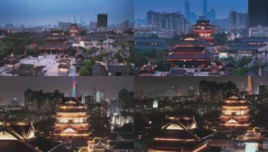 广州古风古楼新文化馆夜景航拍高清4K视频高清在线视频素材下载