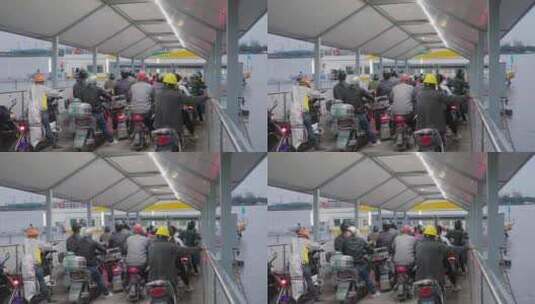 上海徐汇西岸港口渡口电动车行人通行高清在线视频素材下载
