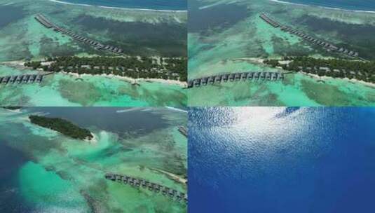 海岸线 海岛 马尔代夫  航拍 果冻海 水屋高清在线视频素材下载